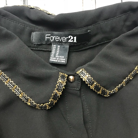 Forever 21 black button down blouse w gold details - Picture 3 of 8